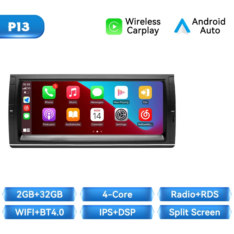 Wireless Carplay Android 14 Car Multimedia Player for BMW E39 E53 M5 1995-2003 6+128GB 10.25 Inch Screen GPS Navigation