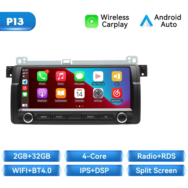 Wireless Carplay Android 14 Car Radio Player for BMW E46 M3 318/320/325/330/335 Rover 75 Coupe 2Din Navigation Audio GPS