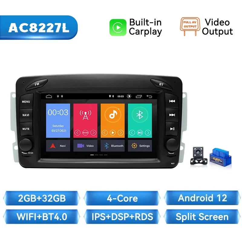 Wireless Carplay Car Mutimedia Player for Mercedes/Benz/W209/W168/M/Ml/W208/W463/Viano/W639/Vito/Vaneo Android 14 4G Wifi